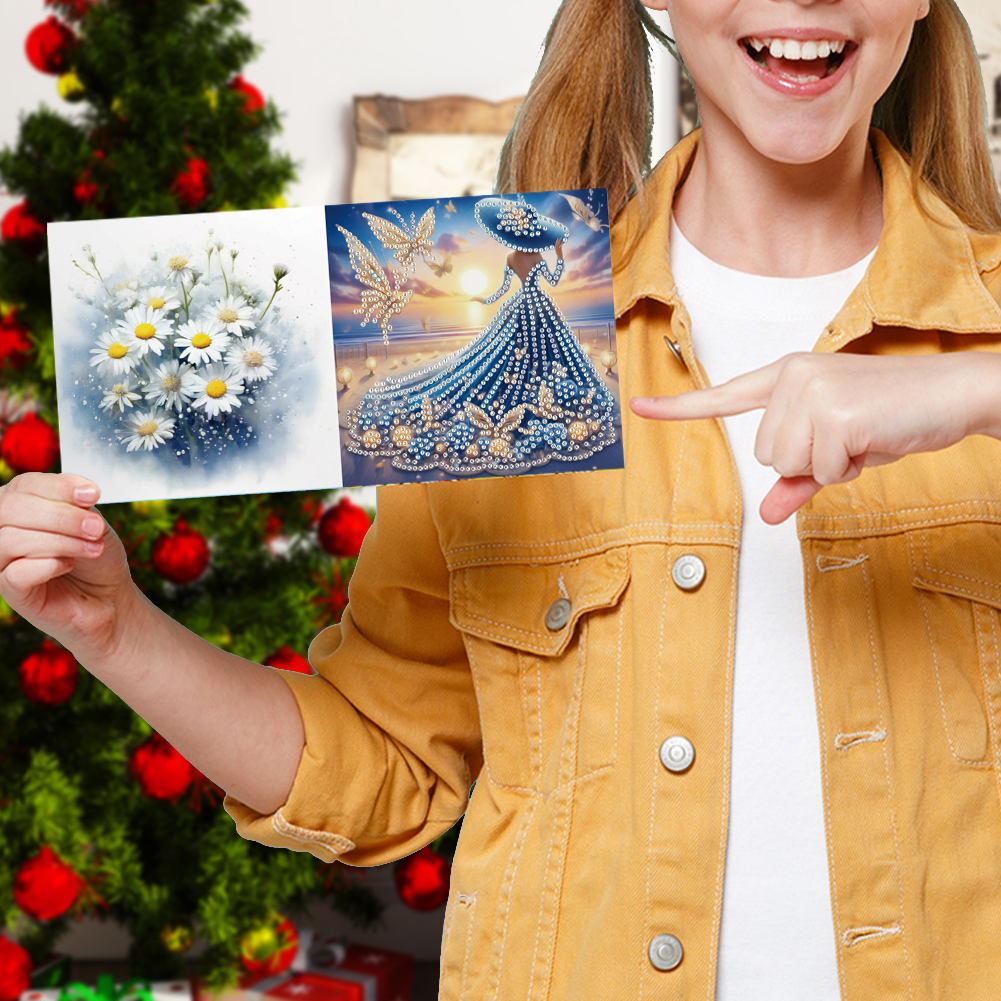 6Pcs DIY Diamond Painting Greeting Card - Dress Girl