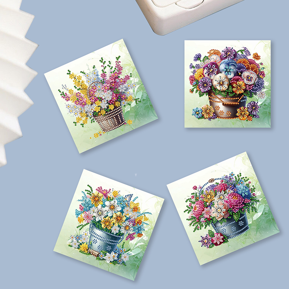 6Pcs DIY Diamond Painting Greeting Card - Flower Bucket