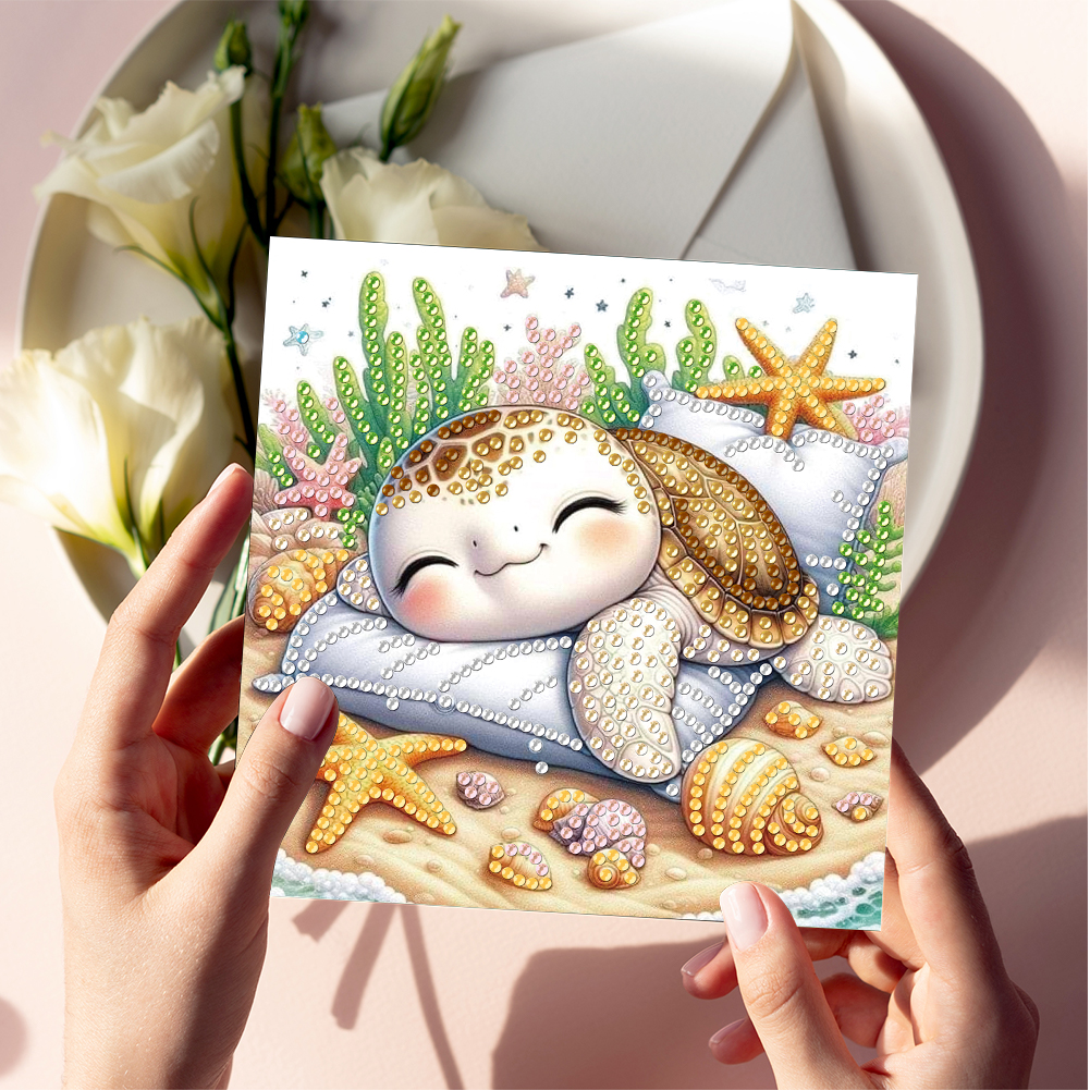 6Pcs DIY Diamond Painting Greeting Card - Turtle Family