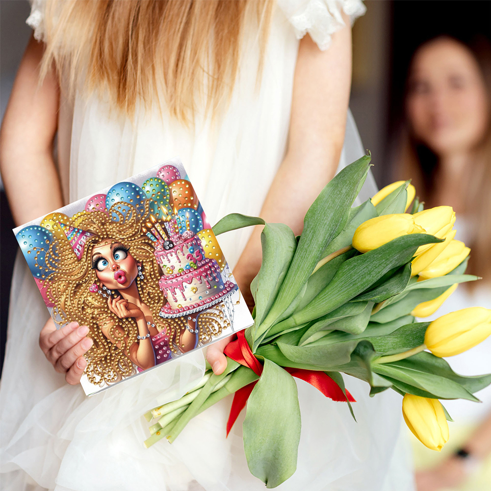 6Pcs DIY Diamond Painting Greeting Card - Birthday Beauty
