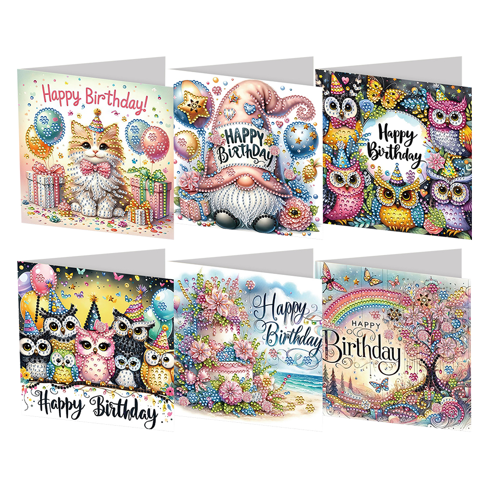 6Pcs DIY Diamond Painting Birthday Greeting Card - Happy Birthday