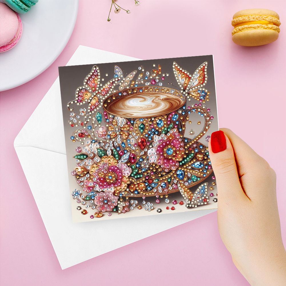 6Pcs DIY Diamond Painting Greeting Card - Coffee
