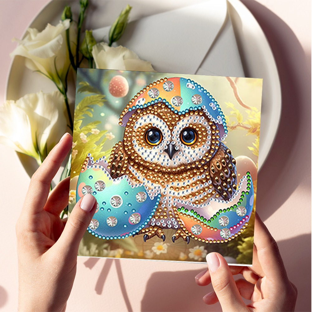 6pcs DIY Diamond Painting Greeting Card - Easter Egg Owls