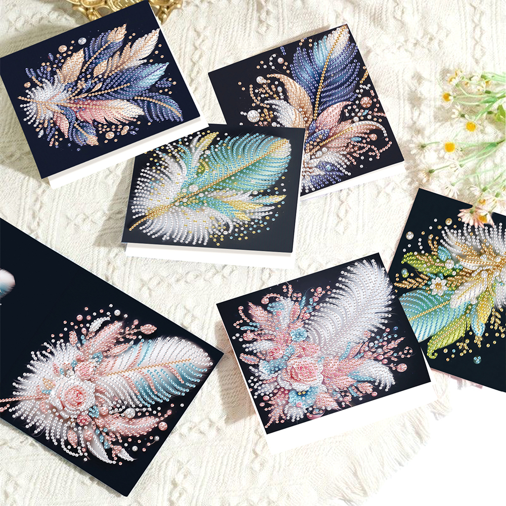 6Pcs DIY Diamond Painting Greeting Card - Feather