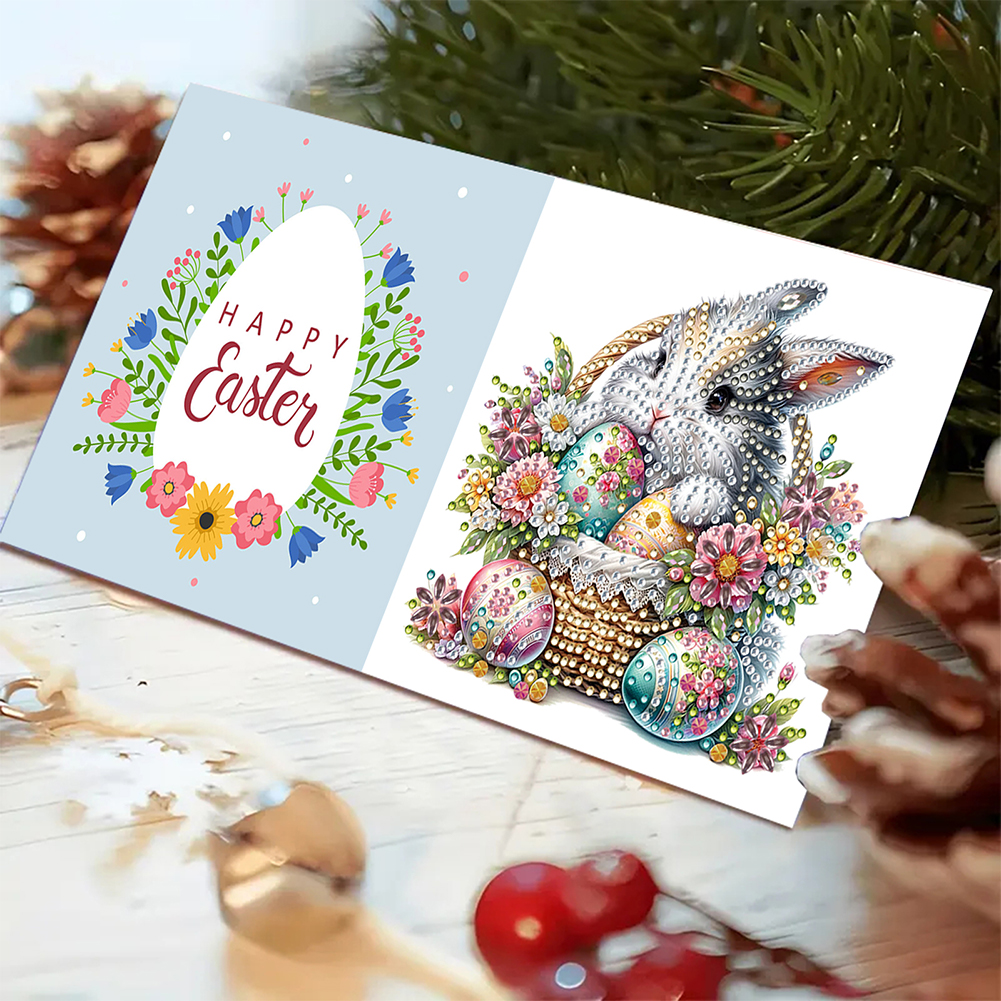 6Pcs DIY Diamond Painting Greeting Card - Easter Bunny Flower Basket