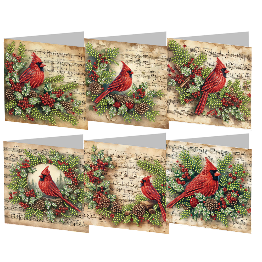 6Pcs DIY Diamond Painting Greeting Card - Christmas Cardinal