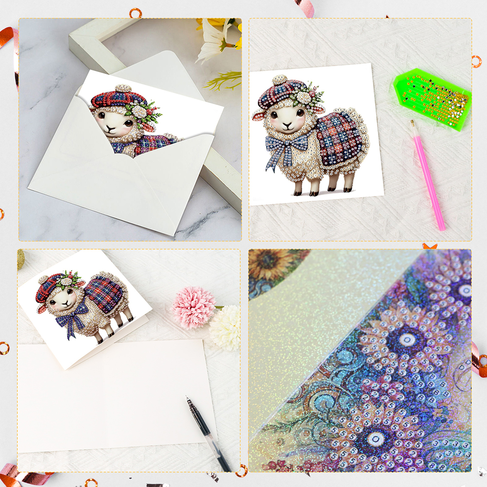 6Pcs DIY Diamond Painting Greeting Card - Sheep