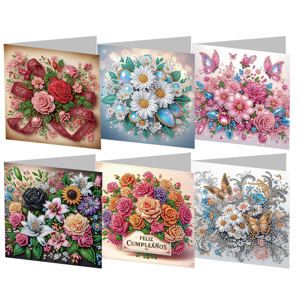 6Pcs DIY Diamond Painting Greeting Card - Flowers