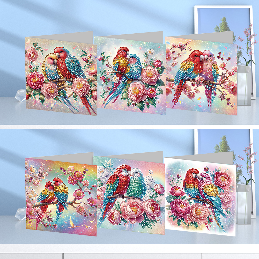6pcs DIY Diamond Painting Greeting Card - Parrot On Tree