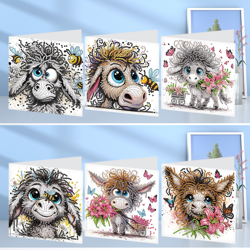 6Pcs DIY Diamond Painting Birthday Greeting Card - Funny Donkey