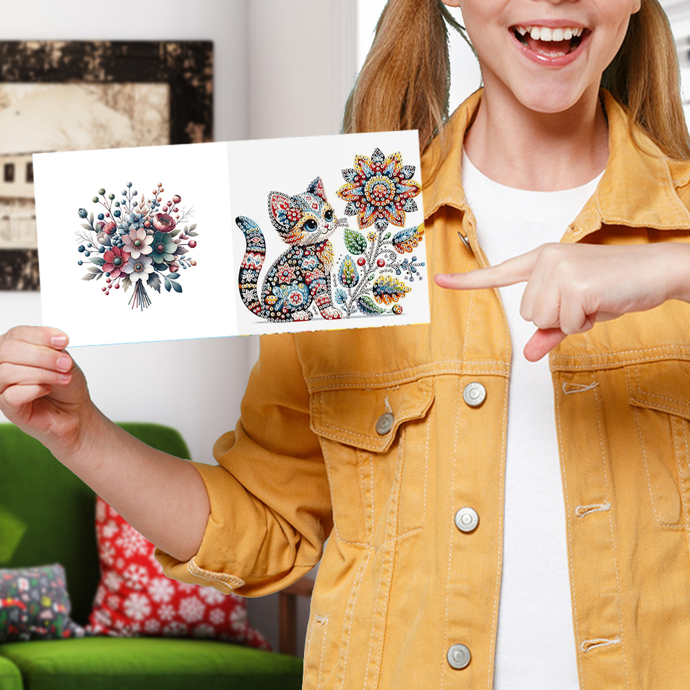 6Pcs DIY Diamond Painting Greeting Card - Mandala Kitten