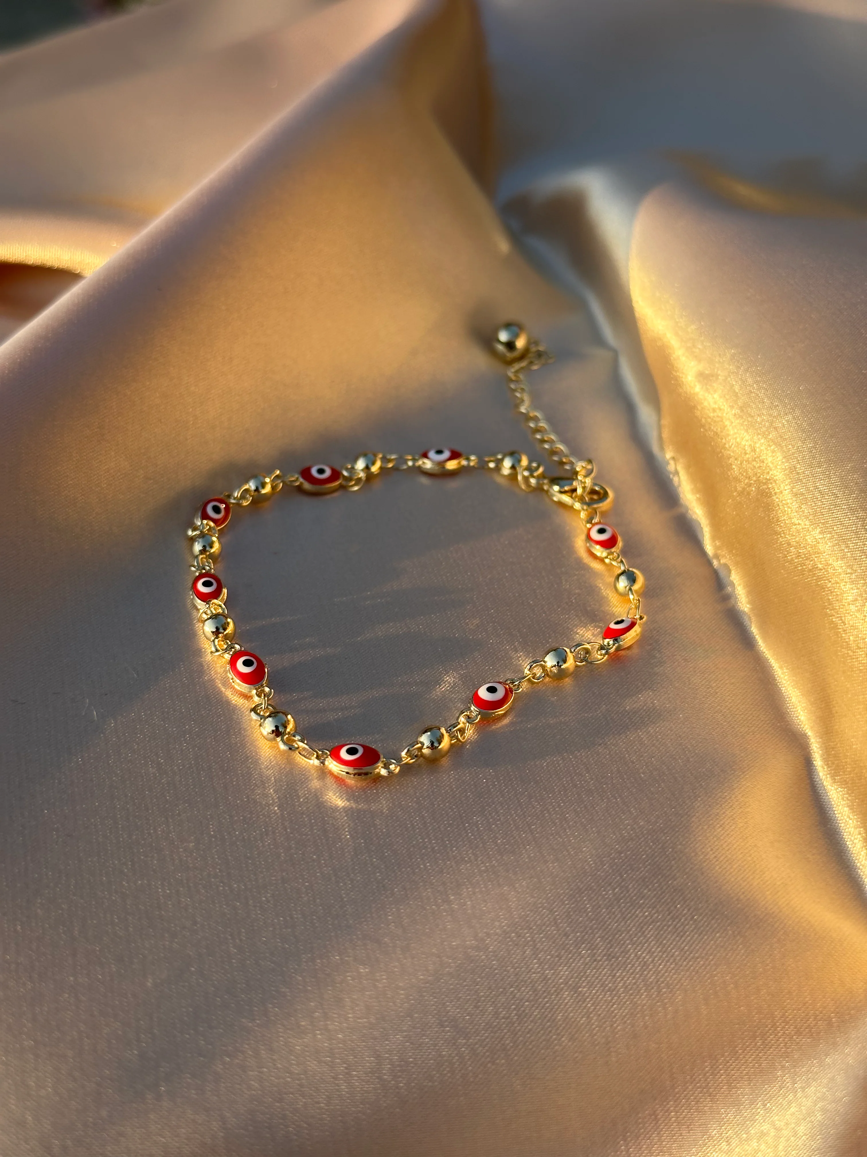 Red Oval Evil Eye Anklet