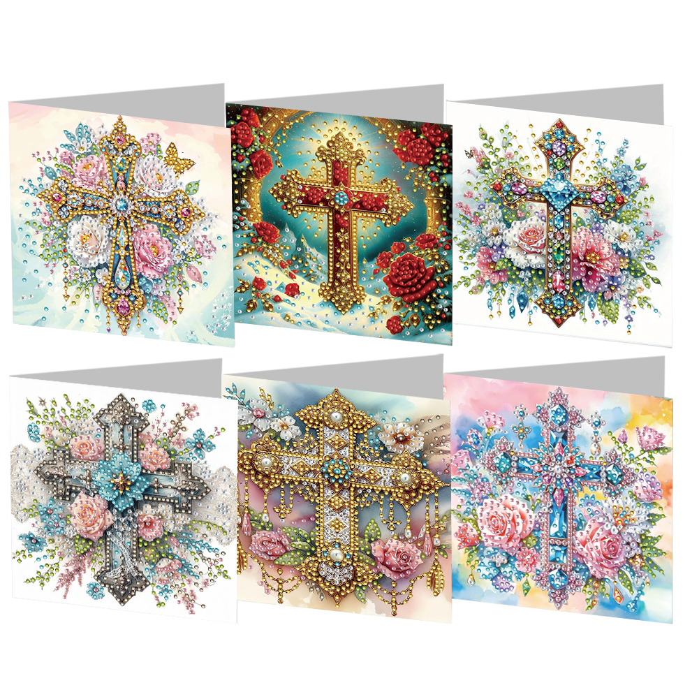 6Pcs DIY Diamond Painting Greeting Card - Cross