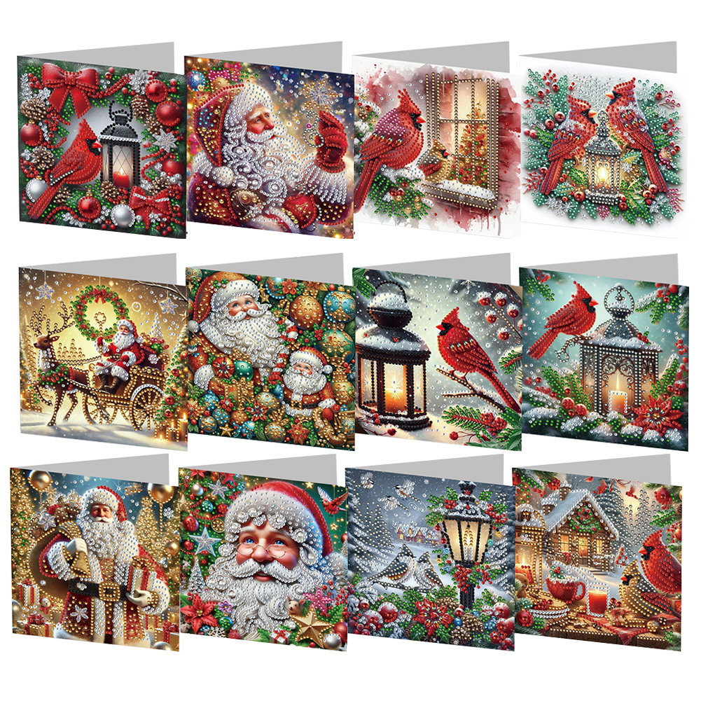 12Pcs DIY Diamond Painting Greeting Card - Christmas