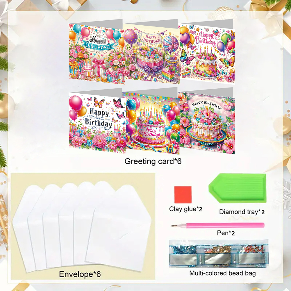 6Pcs DIY Diamond Painting Greeting Card - Birthday