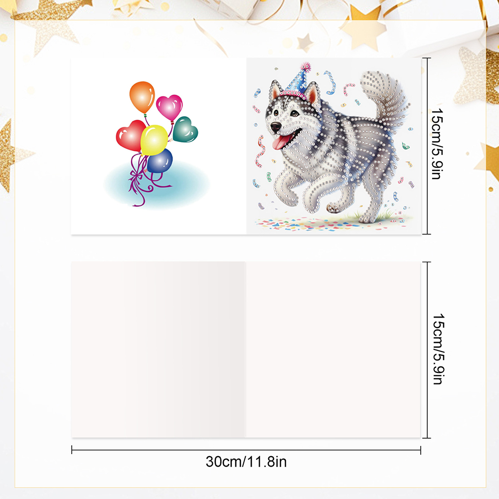 6Pcs DIY Diamond Painting Greeting Card - Party Puppy