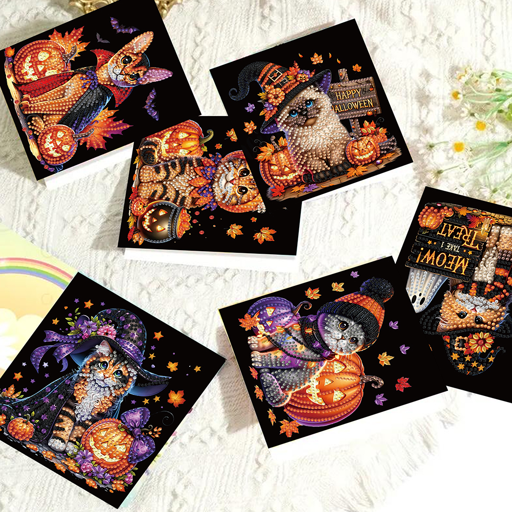 6Pcs DIY Diamond Painting Greeting Card - Halloween Designs