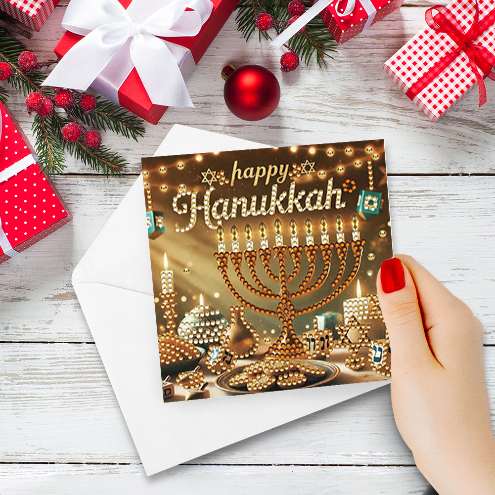 6Pcs DIY Diamond Painting Greeting Card - Hanukkah
