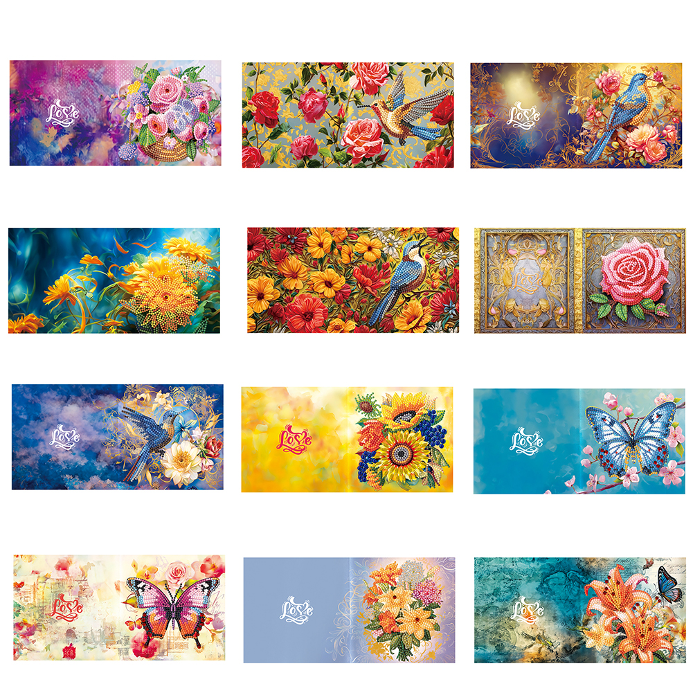 12pcs DIY Diamond Painting Greeting Card - Garden Bird