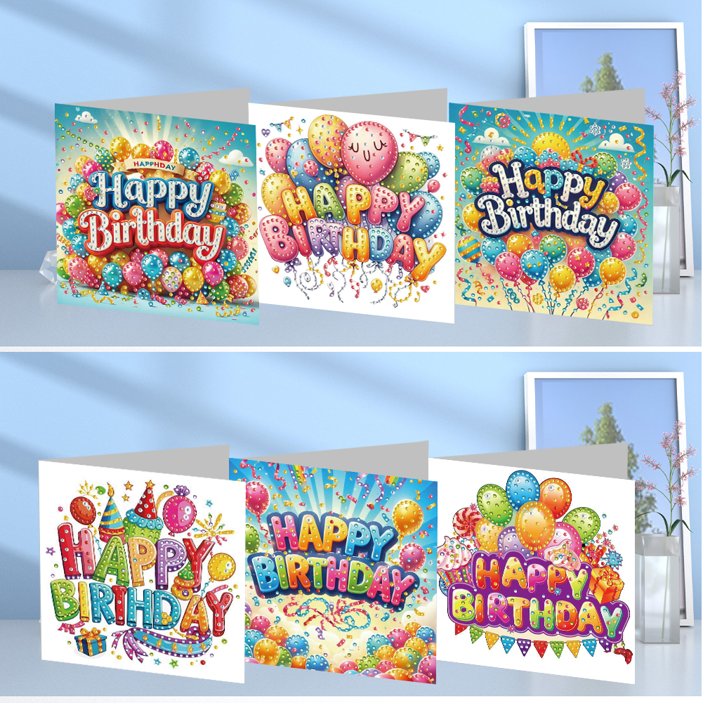 6Pcs DIY Diamond Painting Greeting Card - Birthday