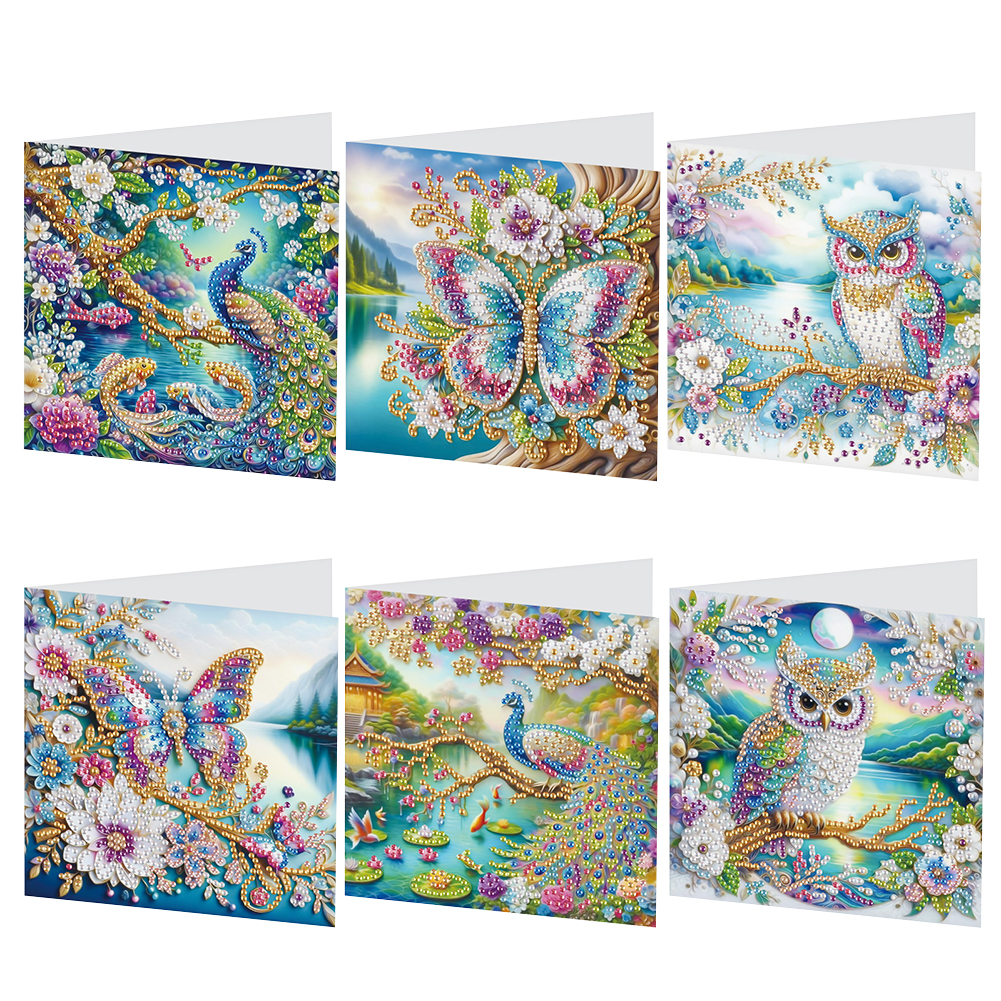 6Pcs DIY Diamond Painting Greeting Card - Owl Family