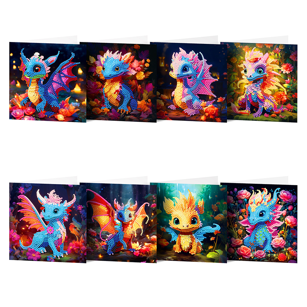 8pcs DIY Diamond Painting Greeting Card - Flower Pterosaur