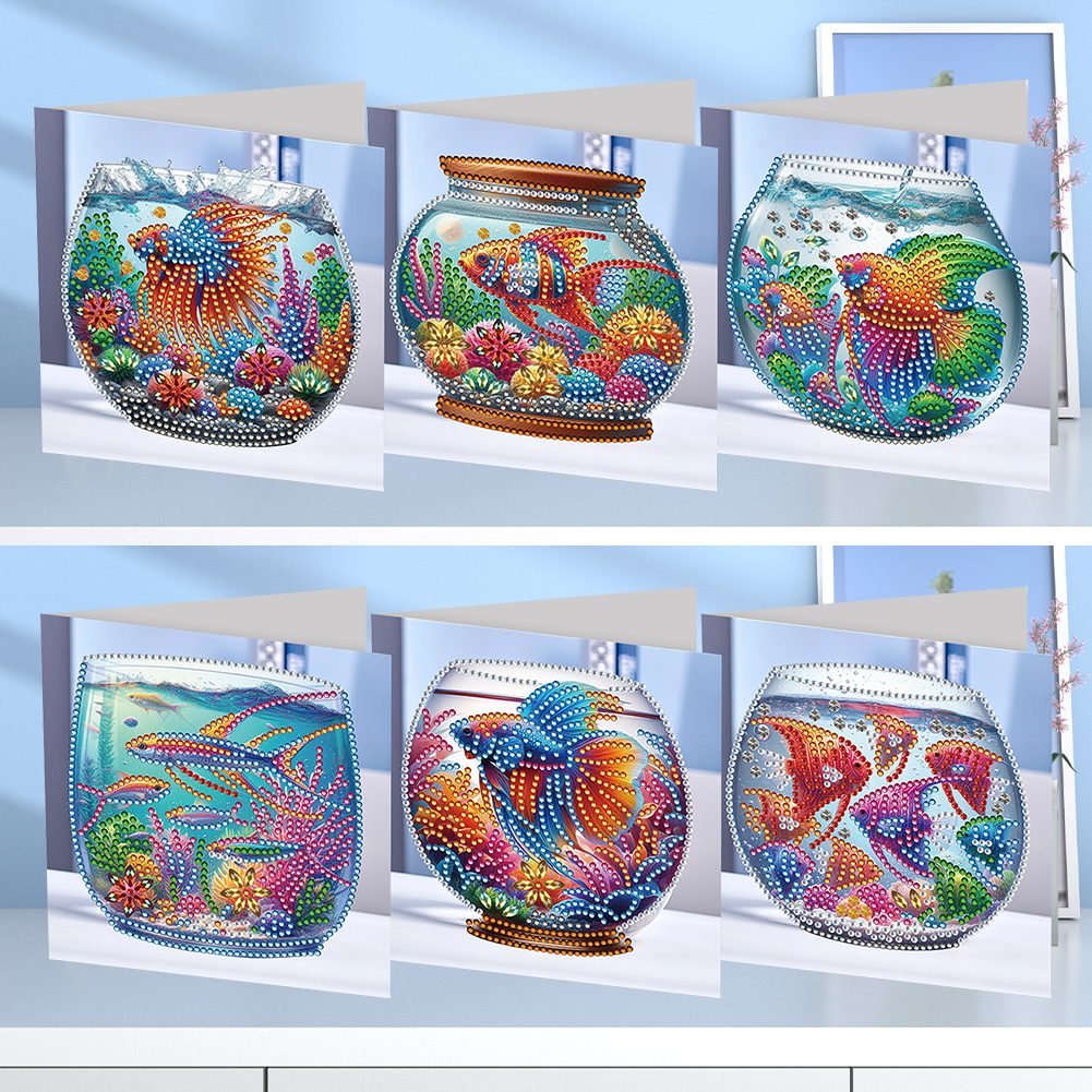 6Pcs DIY Diamond Painting Greeting Card - Fish Tank