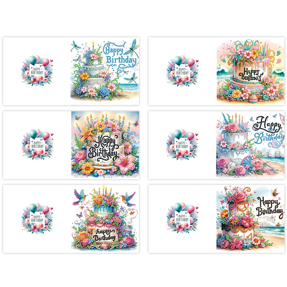6Pcs DIY Diamond Painting Greeting Card - Birthday