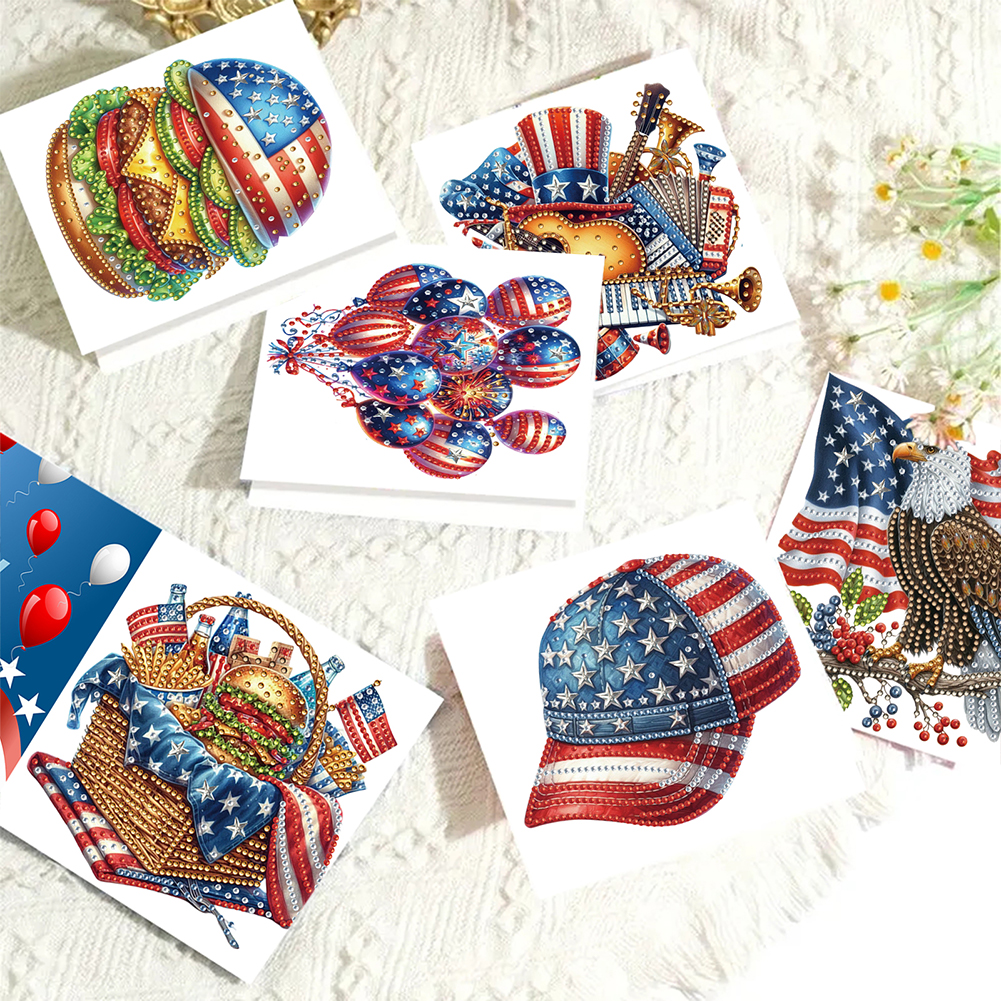 6Pcs DIY Diamond Painting Greeting Card - Independence Day
