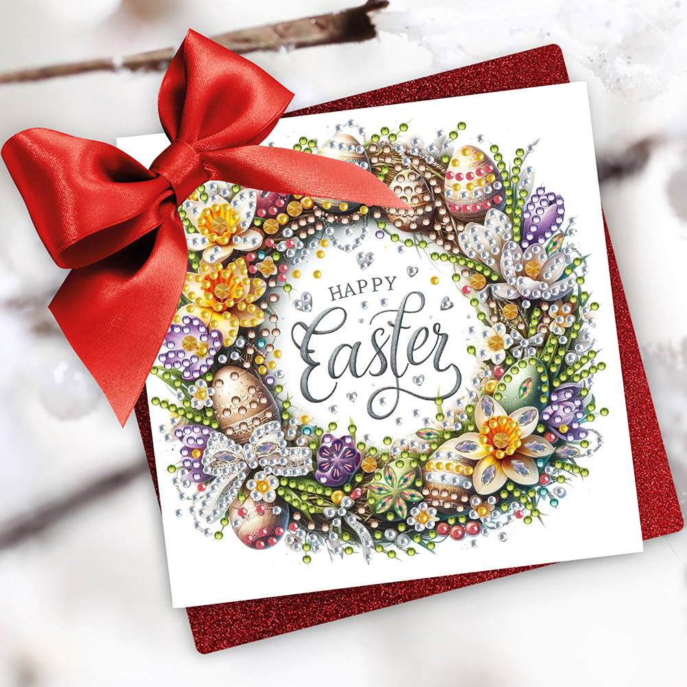 6Pcs DIY Diamond Painting Greeting Card - Easter Bunny Wreath