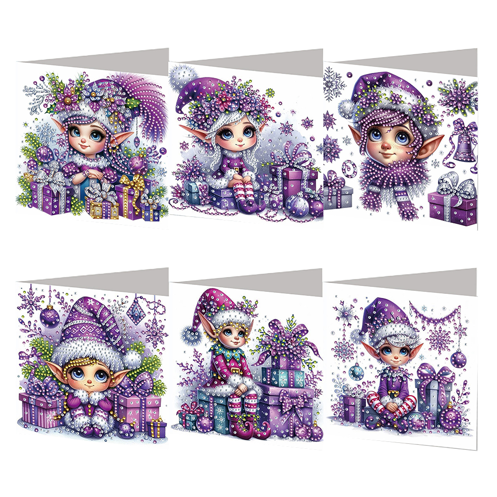 6Pcs DIY Diamond Painting Greeting Card - Purple Elf