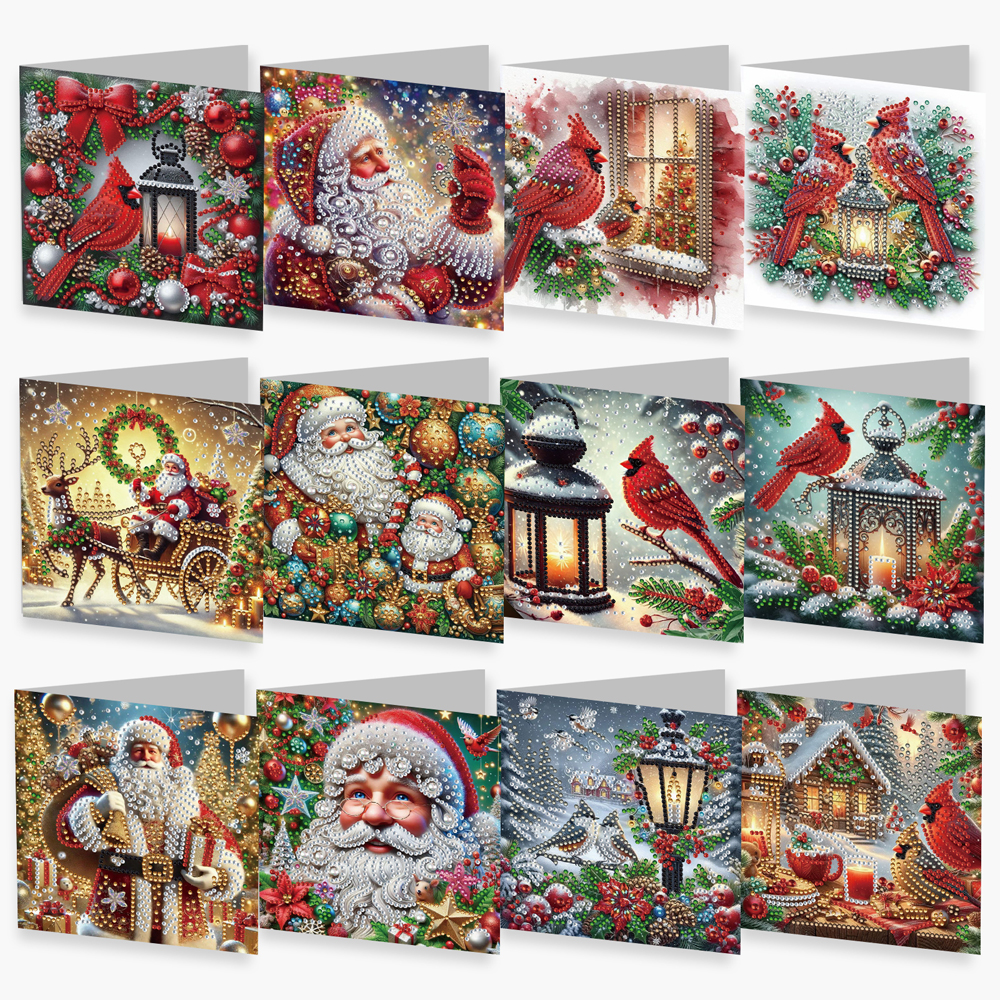 12Pcs DIY Diamond Painting Greeting Card - Christmas