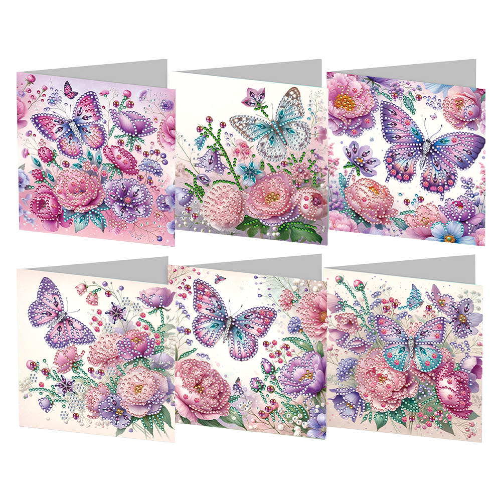 6pcs DIY Diamond Painting Greeting Card - Butterfly Rose