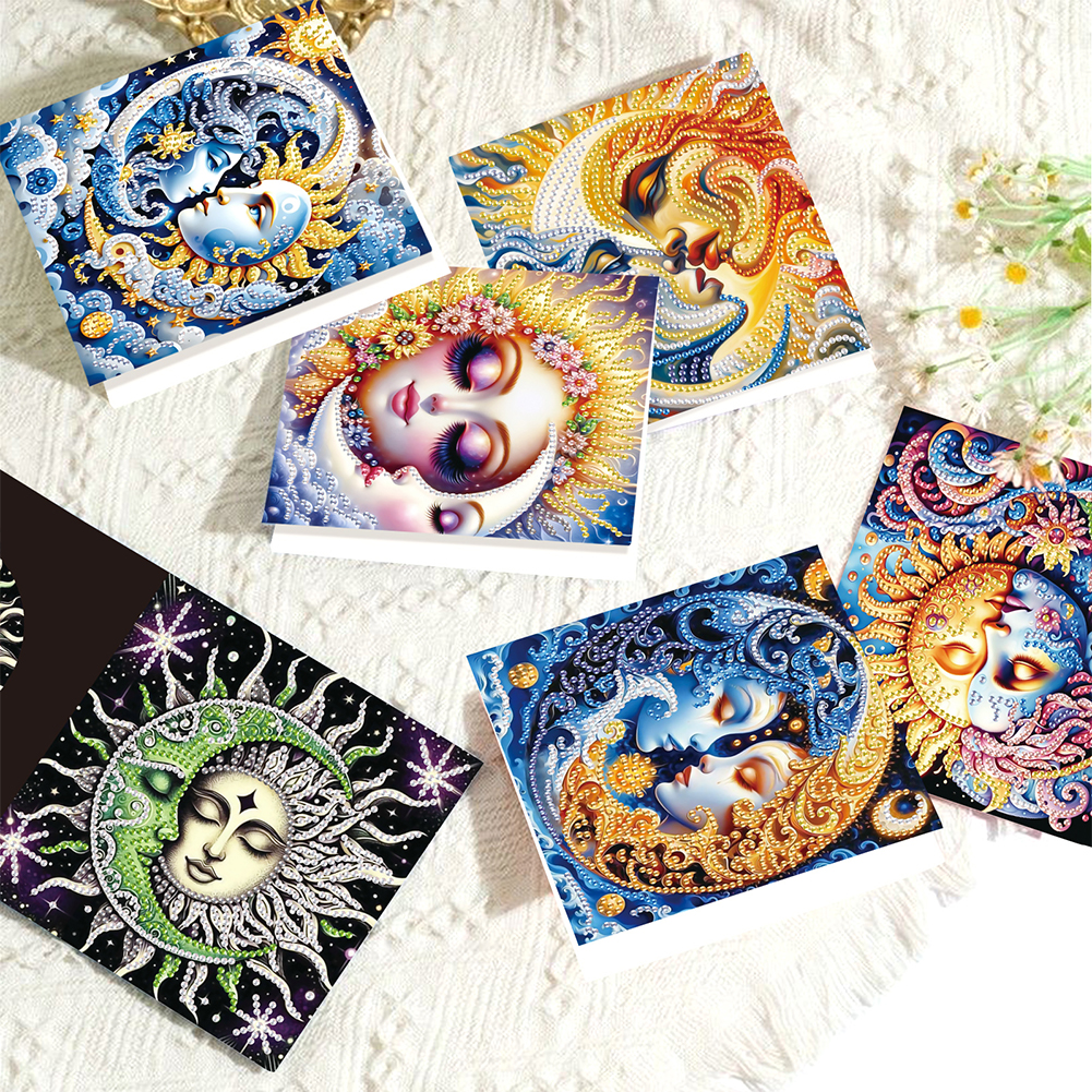6Pcs DIY Diamond Painting Greeting Card - Sun Moon