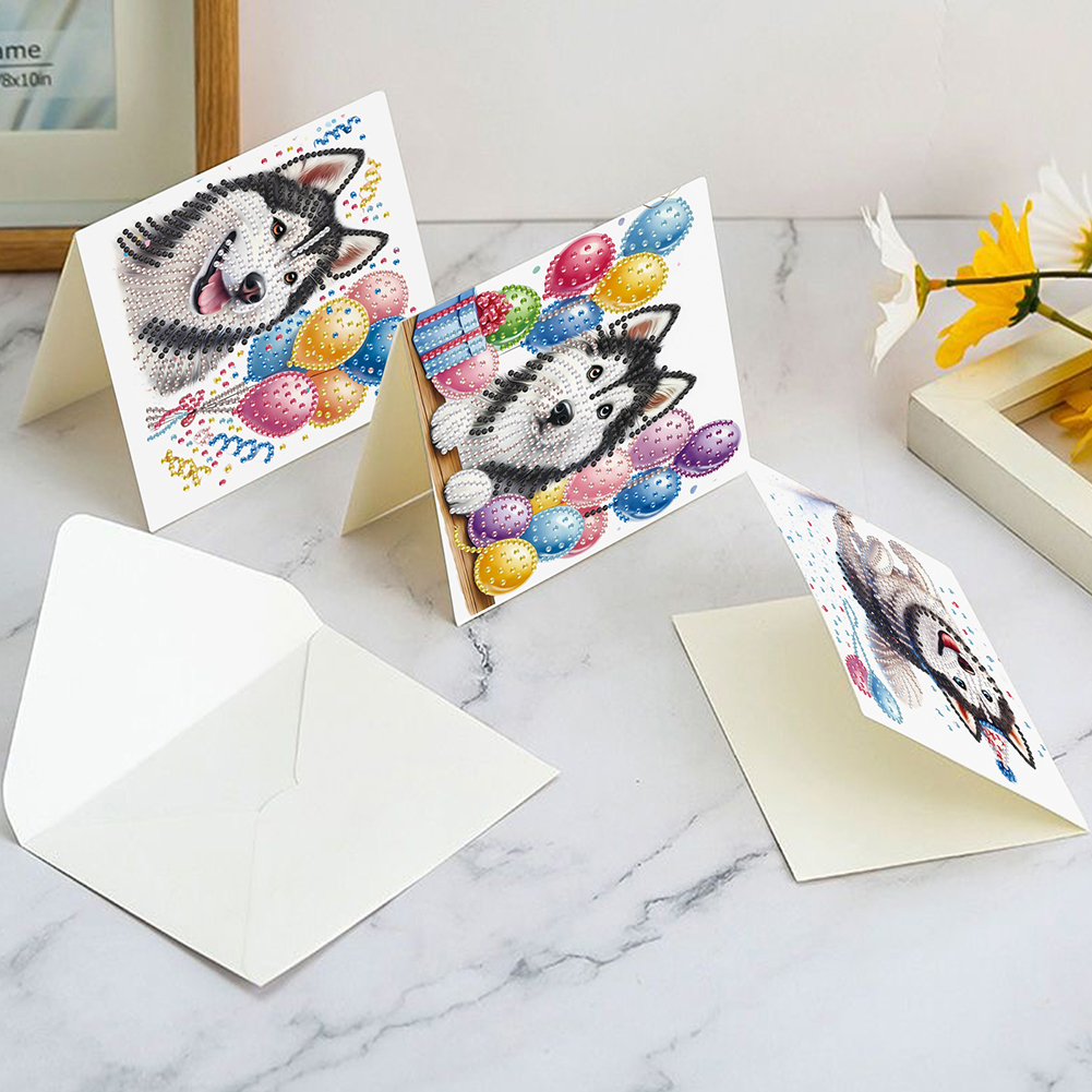 6Pcs DIY Diamond Painting Greeting Card - Party Puppy