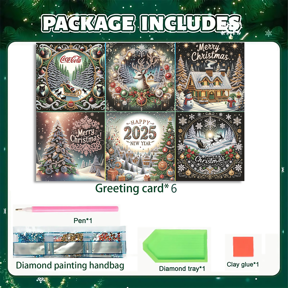 6Pcs DIY Diamond Painting Greeting Card - Christmas