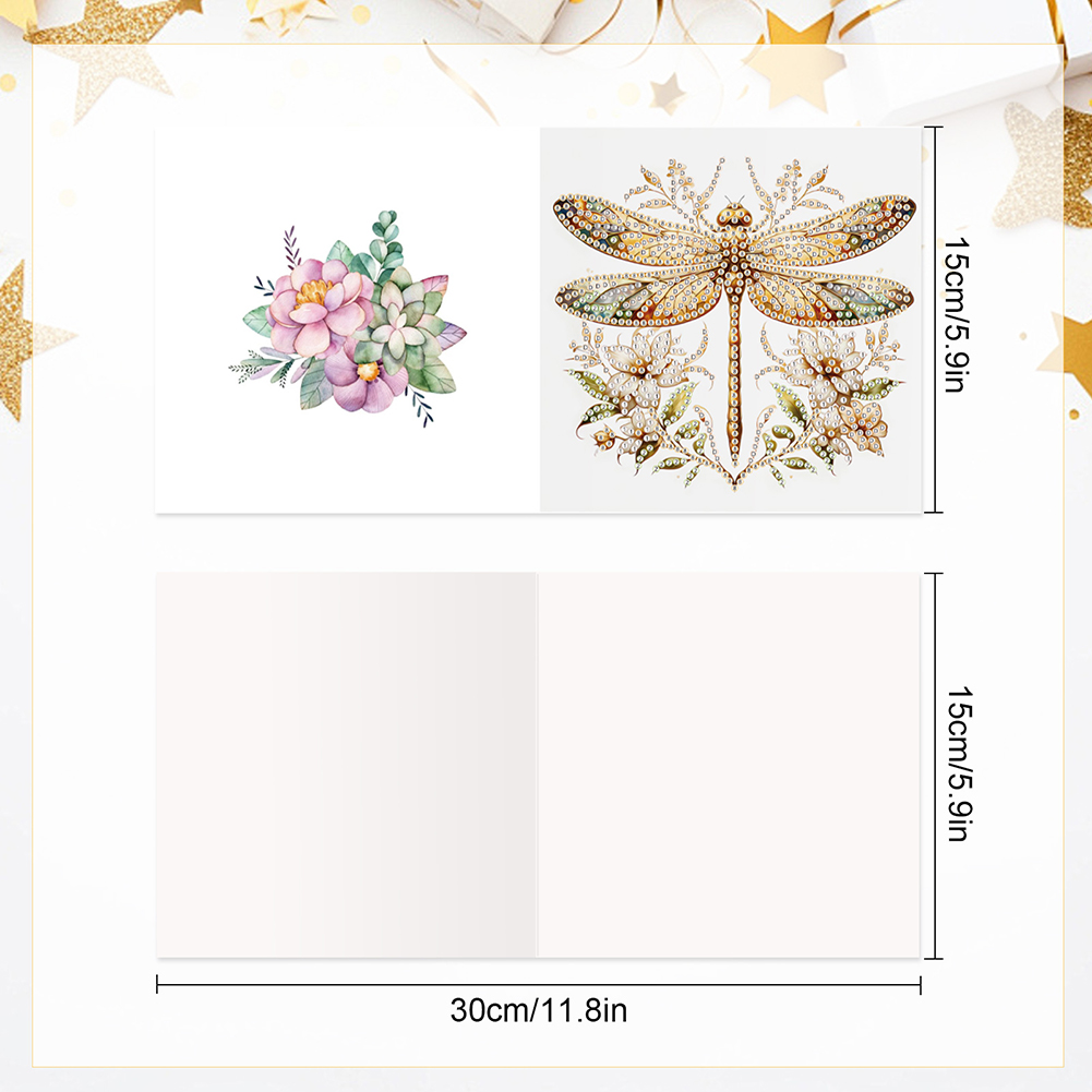 6Pcs DIY Diamond Painting Greeting Card - Dragonfly