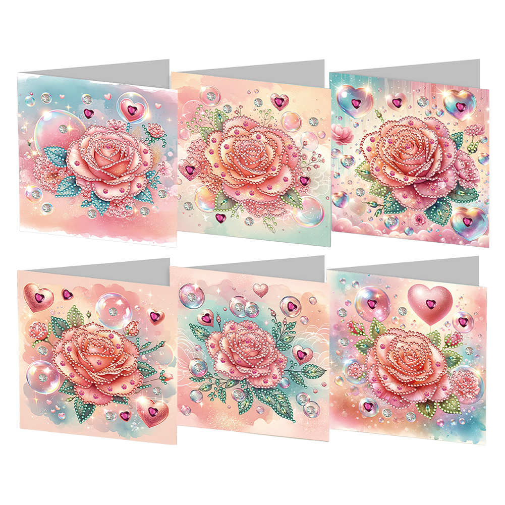 6pcs DIY Diamond Painting Greeting Card - Love Rose