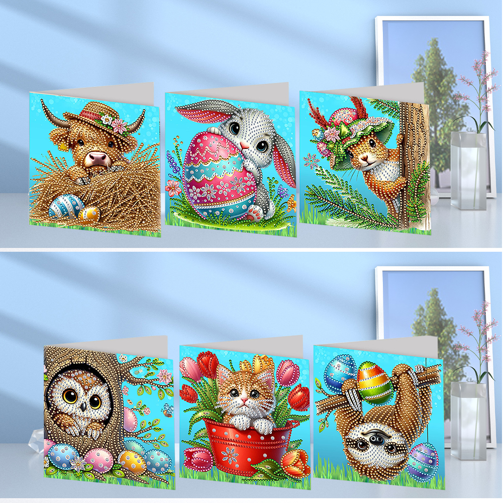 6pcs DIY Diamond Painting Greeting Card - Easter Animals