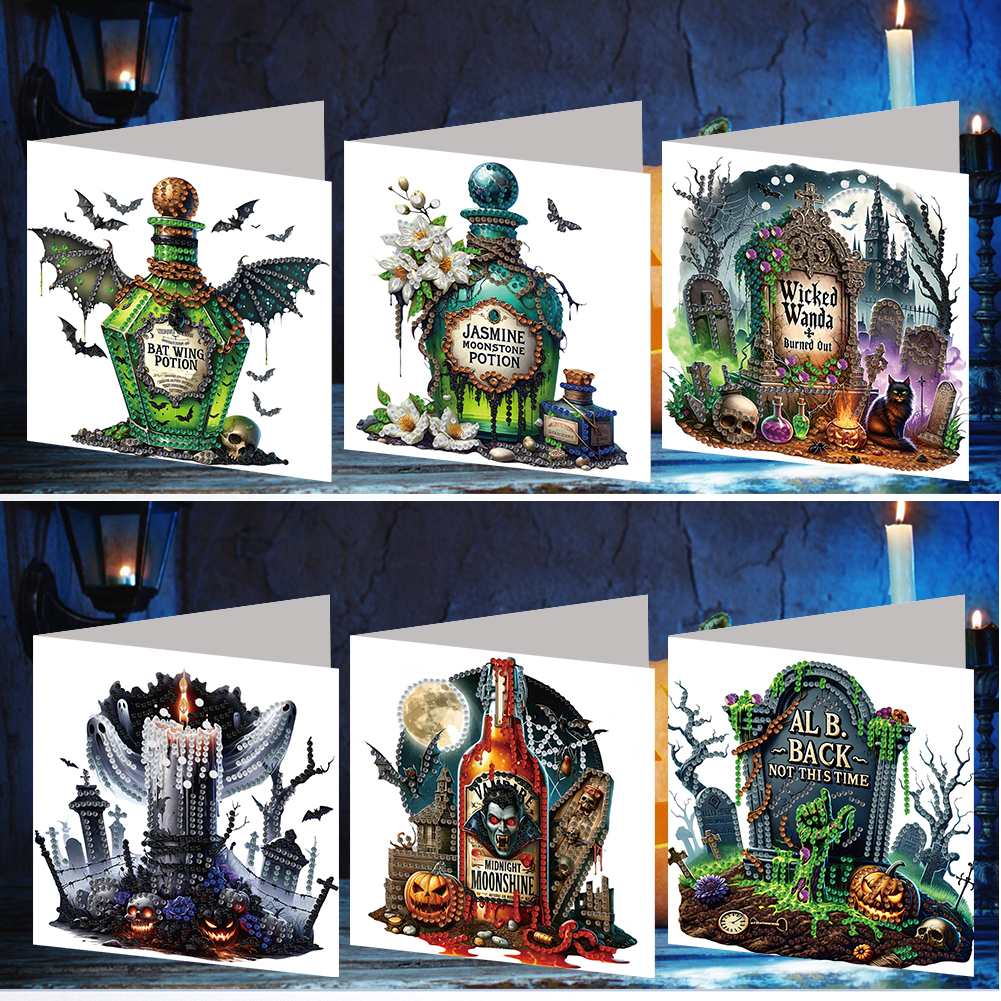 6Pcs DIY Diamond Painting Greeting Card - Halloween Designs