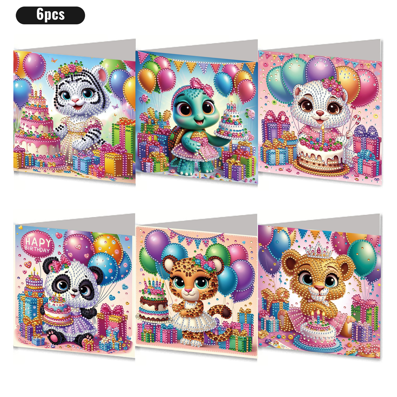 6Pcs DIY Diamond Painting Greeting Card - Animal Birthday