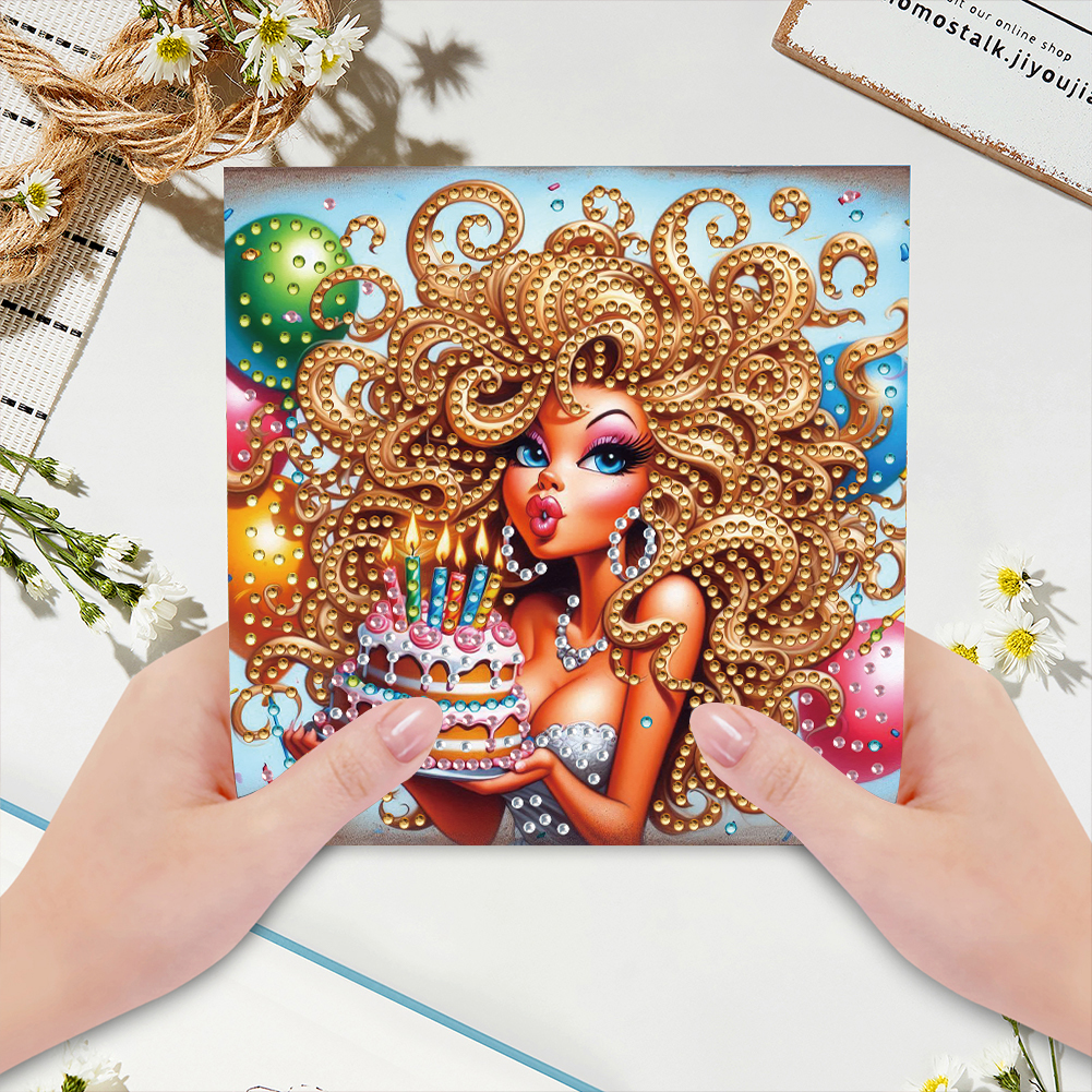 6Pcs DIY Diamond Painting Greeting Card - Birthday Beauty
