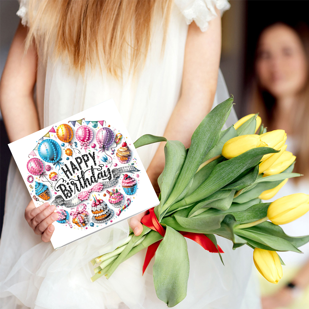 6Pcs DIY Diamond Painting Greeting Card - Birthday