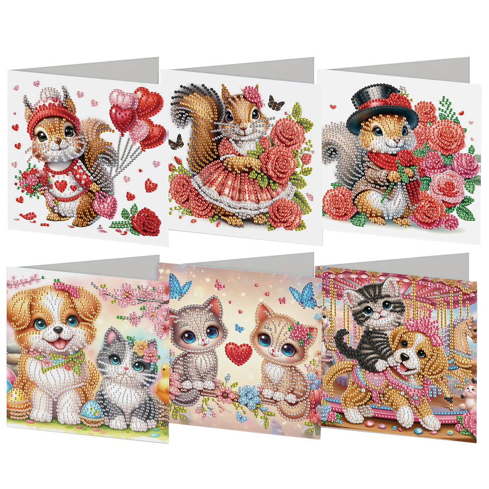 6Pcs DIY Diamond Painting Greeting Card - Animals