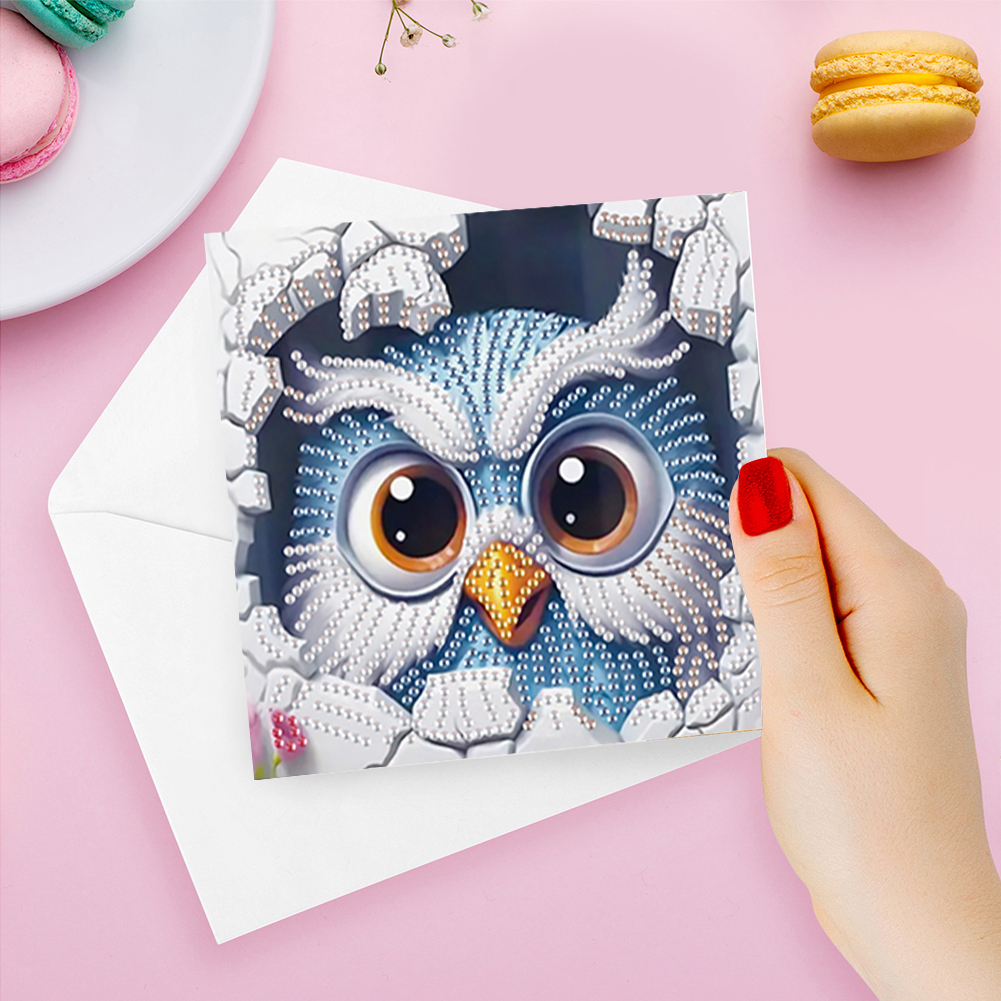 6Pcs DIY Diamond Painting Greeting Card - Owl Cat