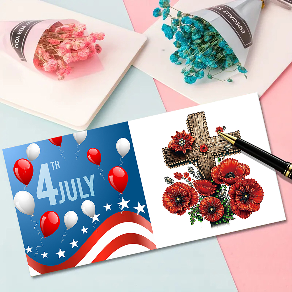 6Pcs DIY Diamond Painting Greeting Card - Independence Day