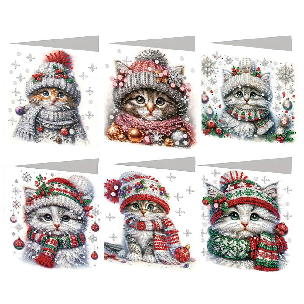 6Pcs DIY Diamond Painting Greeting Card - Christmas Cat