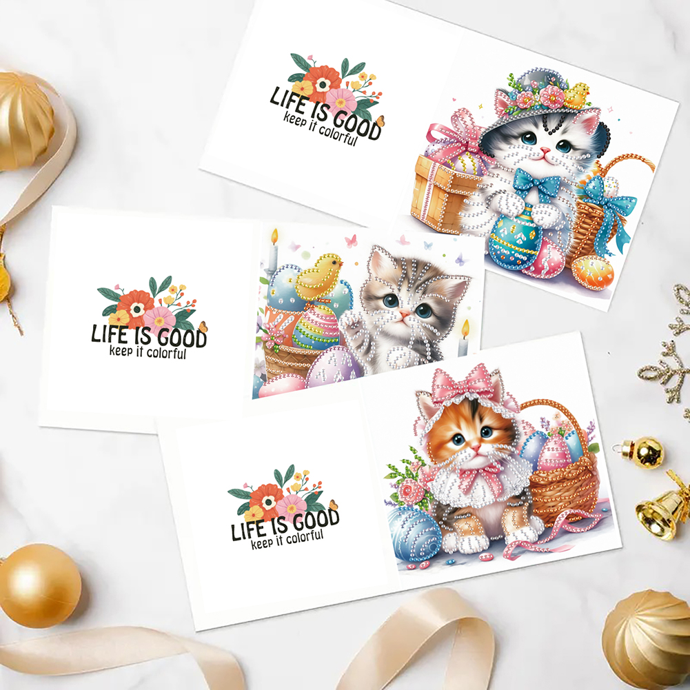 6Pcs DIY Diamond Painting Greeting Card - Easter Cats