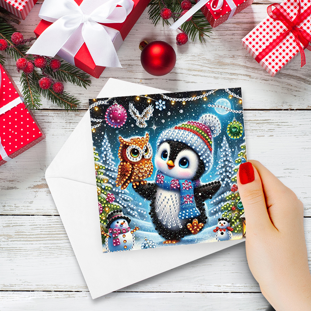 6Pcs DIY Diamond Painting Greeting Card - Christmas Penguin