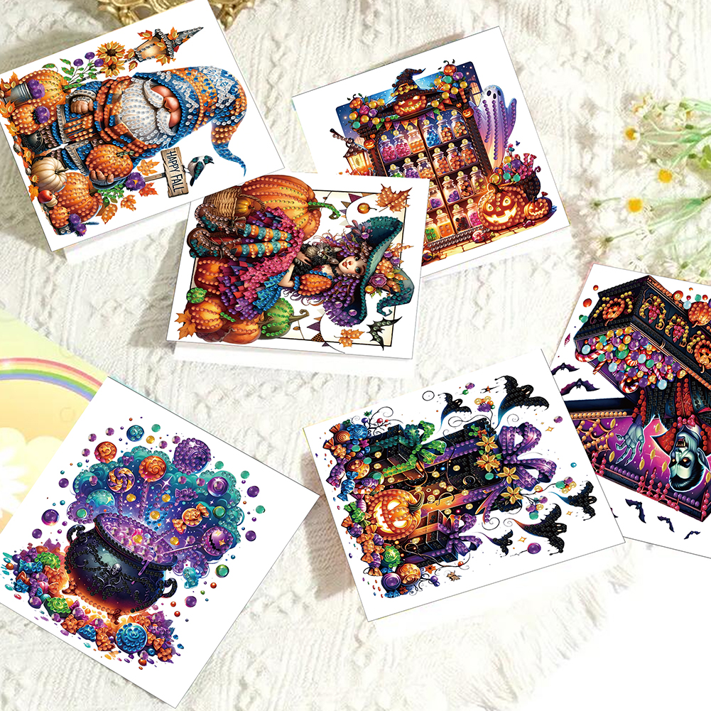 6Pcs DIY Diamond Painting Greeting Card - Halloween Designs